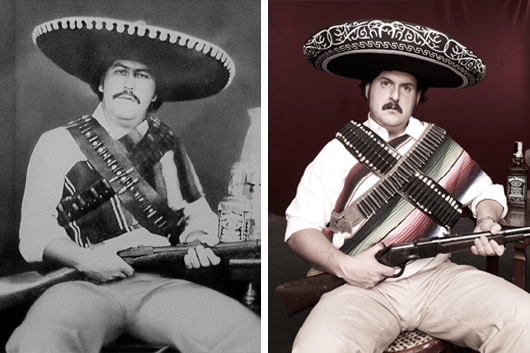 Il vero Pablo Escobar a sinistra e l’attore Andrés Parra a destra