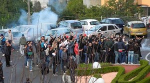 Gli ultras nocerini presenti all'hotel di Mercato San Severino