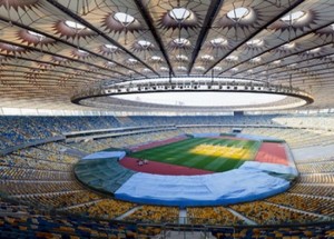 Lo Stadio Olimpico di Kiev è divenuto uno dei simboli della rivolta ucraina.