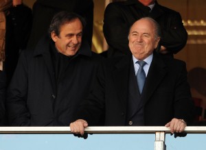 FIFA president Sepp Blatter next to UEFA President Michel Platini