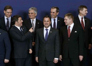 European Union leaders attend a family photo at a European Union leaders summit in Brussels