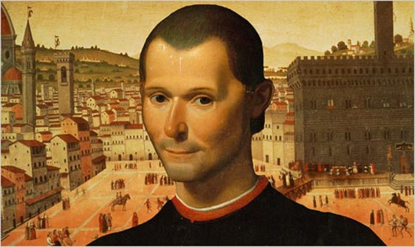 Matteo Renzi: ritratto di Niccolò Macchiavelli, sullo sfondo la piazza di una città