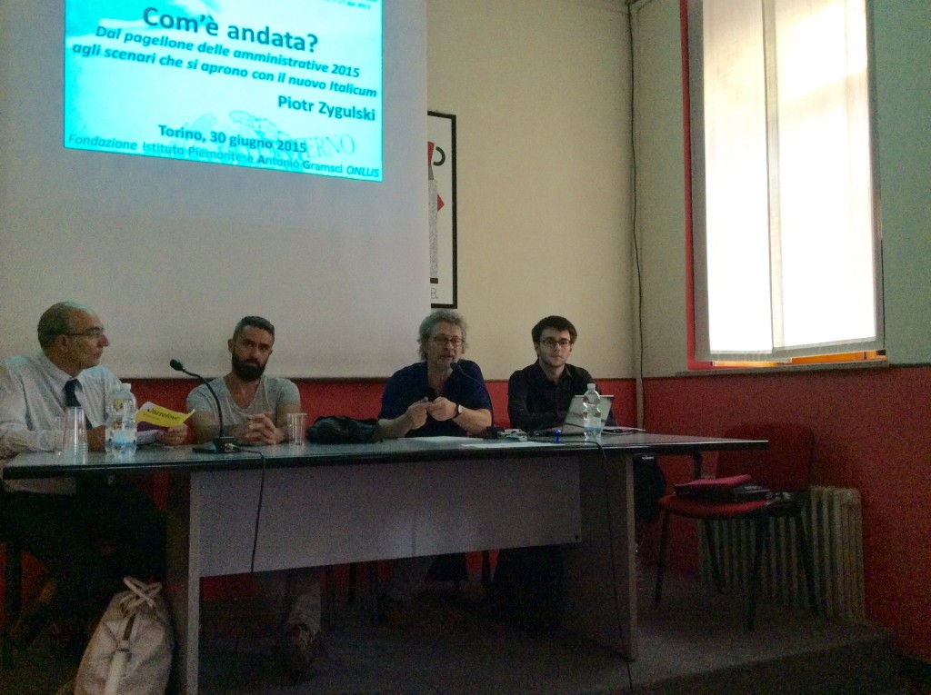 Convegno del 30 giugno 2015 a Torino. Da sinistra: Gianni Garbarini, Giuseppe Tipaldo, Paolo Natale, Piotr Zygulski