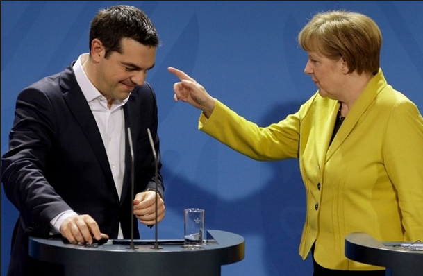 Crisi Grecia, immagine di Tsipras e Merkel