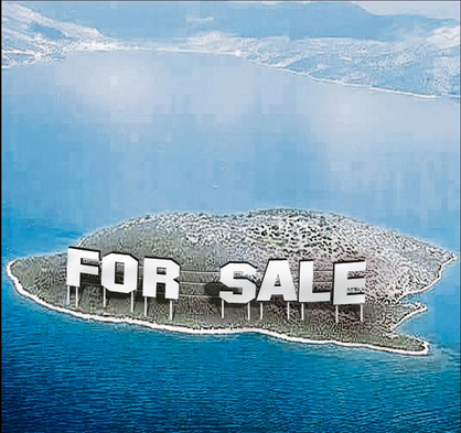 crisi grecia, isola con cartello in vendita