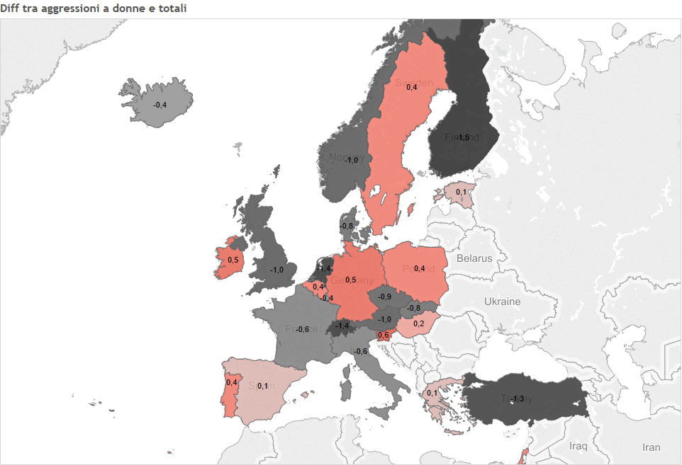 violenza in Europa, mappa Europa con diversi colori