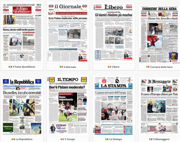 rassegna stampa , elenco di prime pagine dei giornali del giorno
