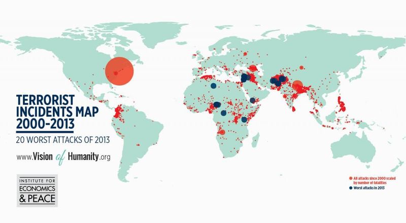 ISIS e terrorismo, mappa del mondo