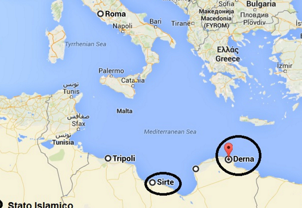 Isis, Libia, Italia, forze speciali, cartina che ritrae parte della Penisola e i Paesi circostanti