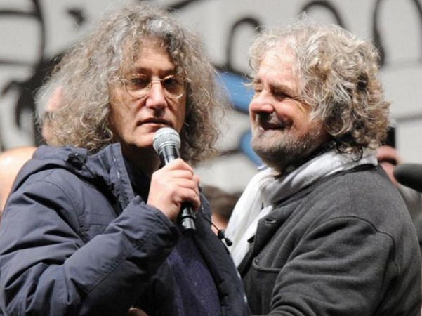 Casaleggio, M5S, elezioni comunali, foto dei due cofondatori del M5S Gianroberto Casaleggio e Beppe Grillo