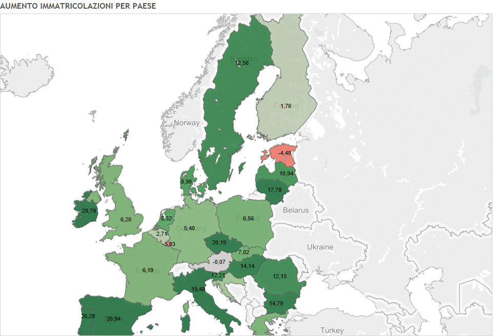 immatricolazioni auto, mappa Europa