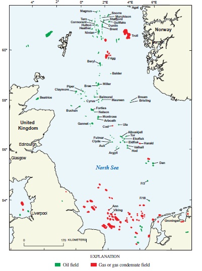 no triv , mappa dei giacimenti nel Mare del Nors