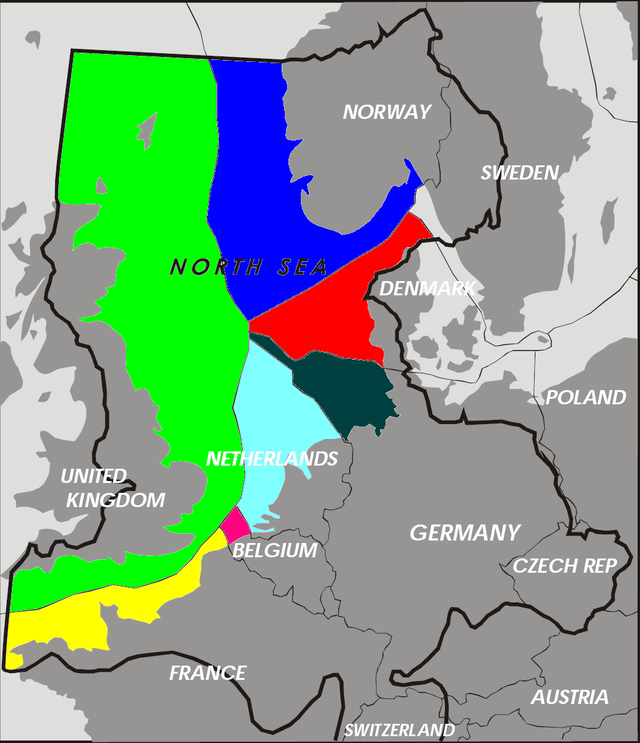 no triv , mappa del Mare del Nord con confini e zone di sfruttamento