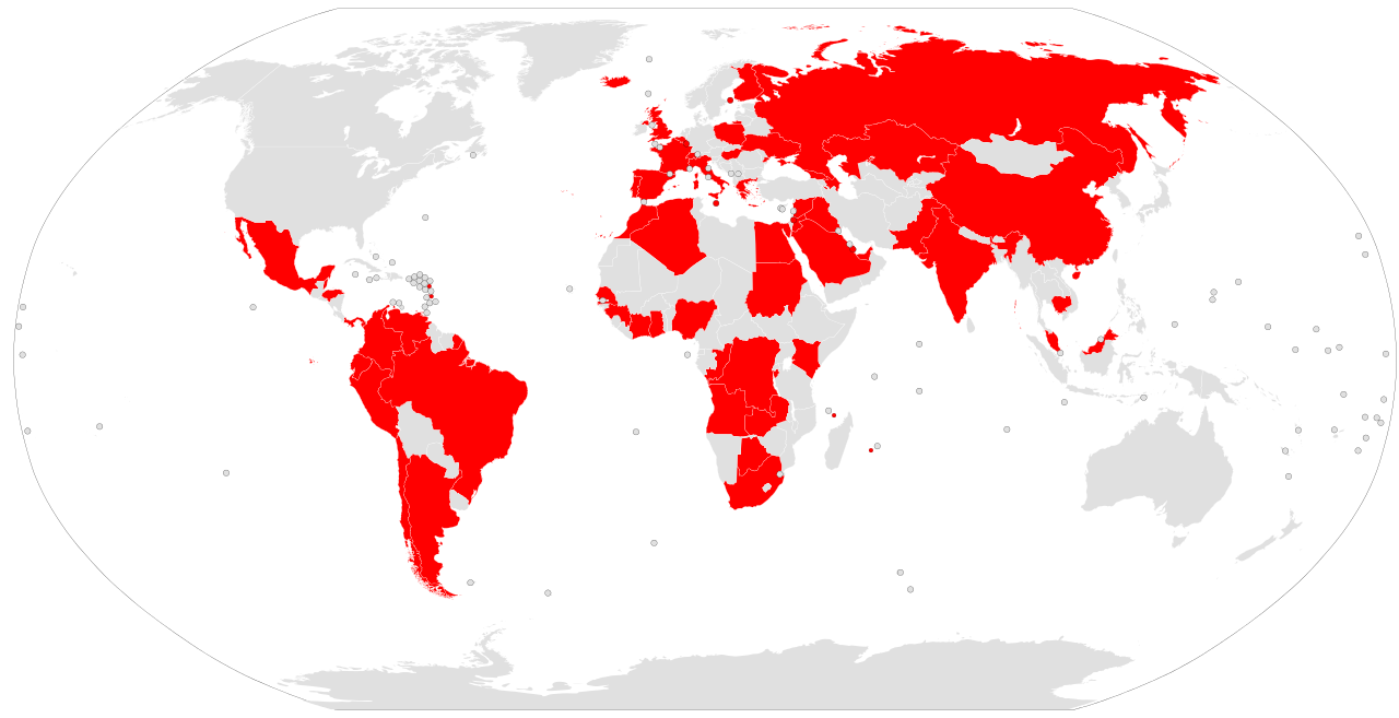 Panama Papers , mappa del mondo con Paesi colorati in rosso