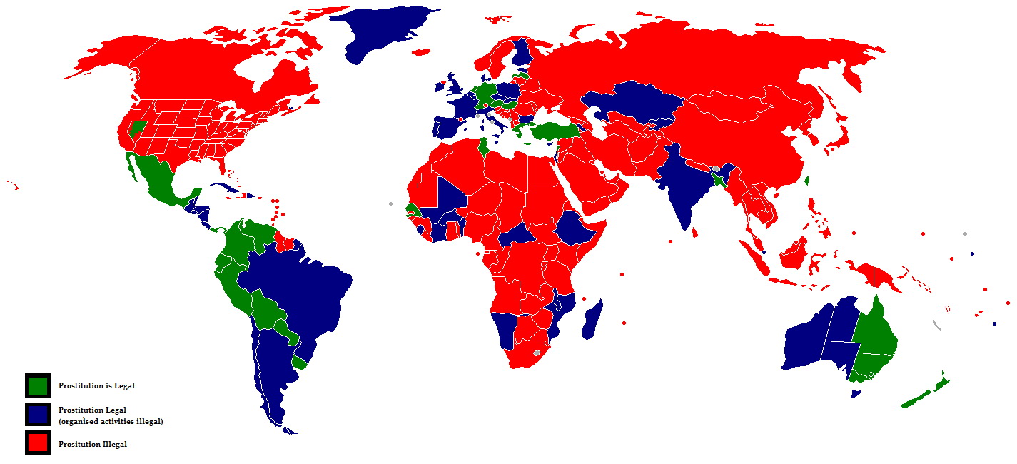 prostituzione legale, mappa del mondo