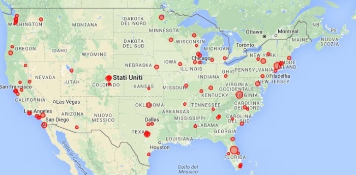mappa sparatorie USA dopo strage Orlando dal 1982