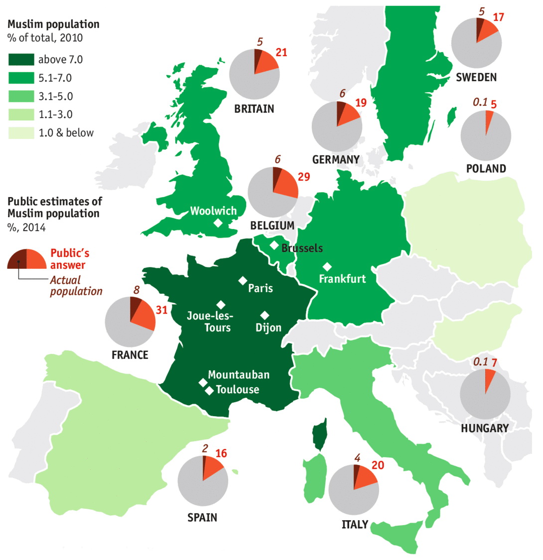 musulmani in Europa, mappa dell'Europa