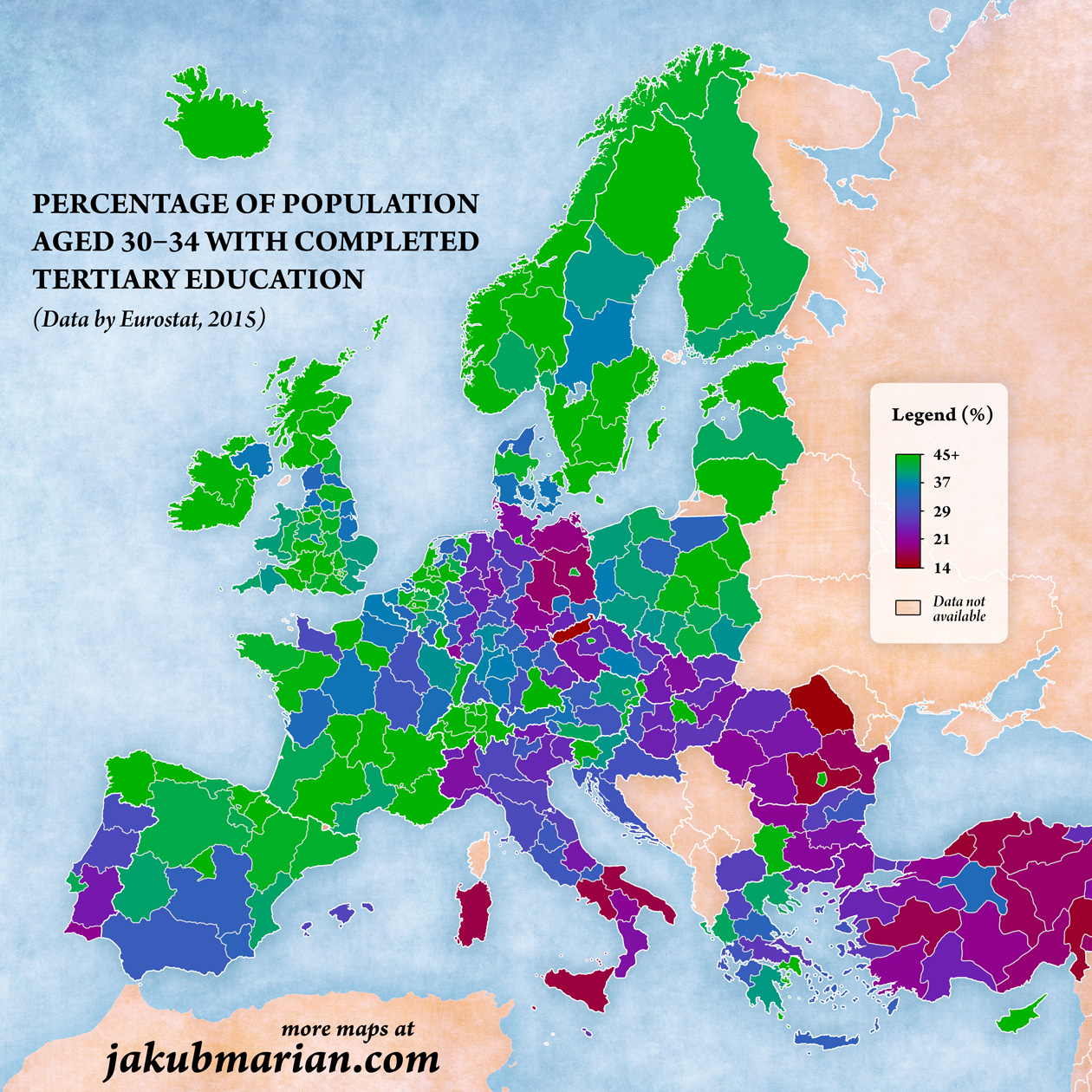 quanti sono i laureati, mappa dell' Europa tra i 30 e i 34 anni