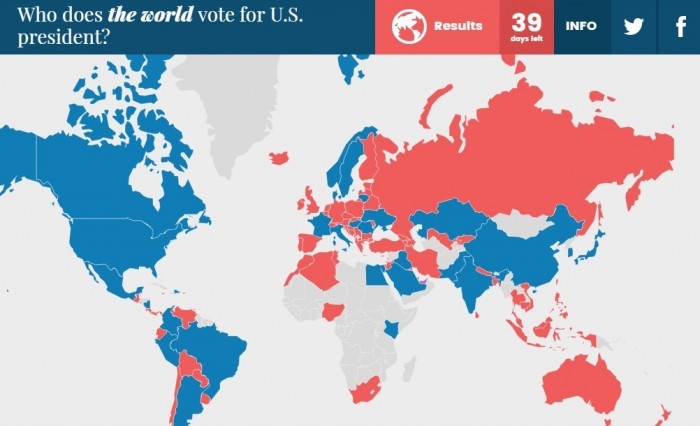 elezioni usa 2016 sondaggio mondiale worldwide vote totale al 29-9