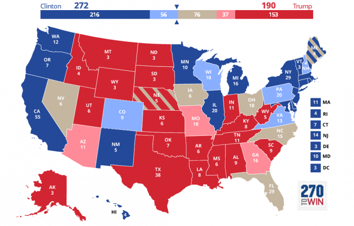 sondaggi usa 2016 intenzioni di voto previsioni situazione 13 settembre mappa elettorale