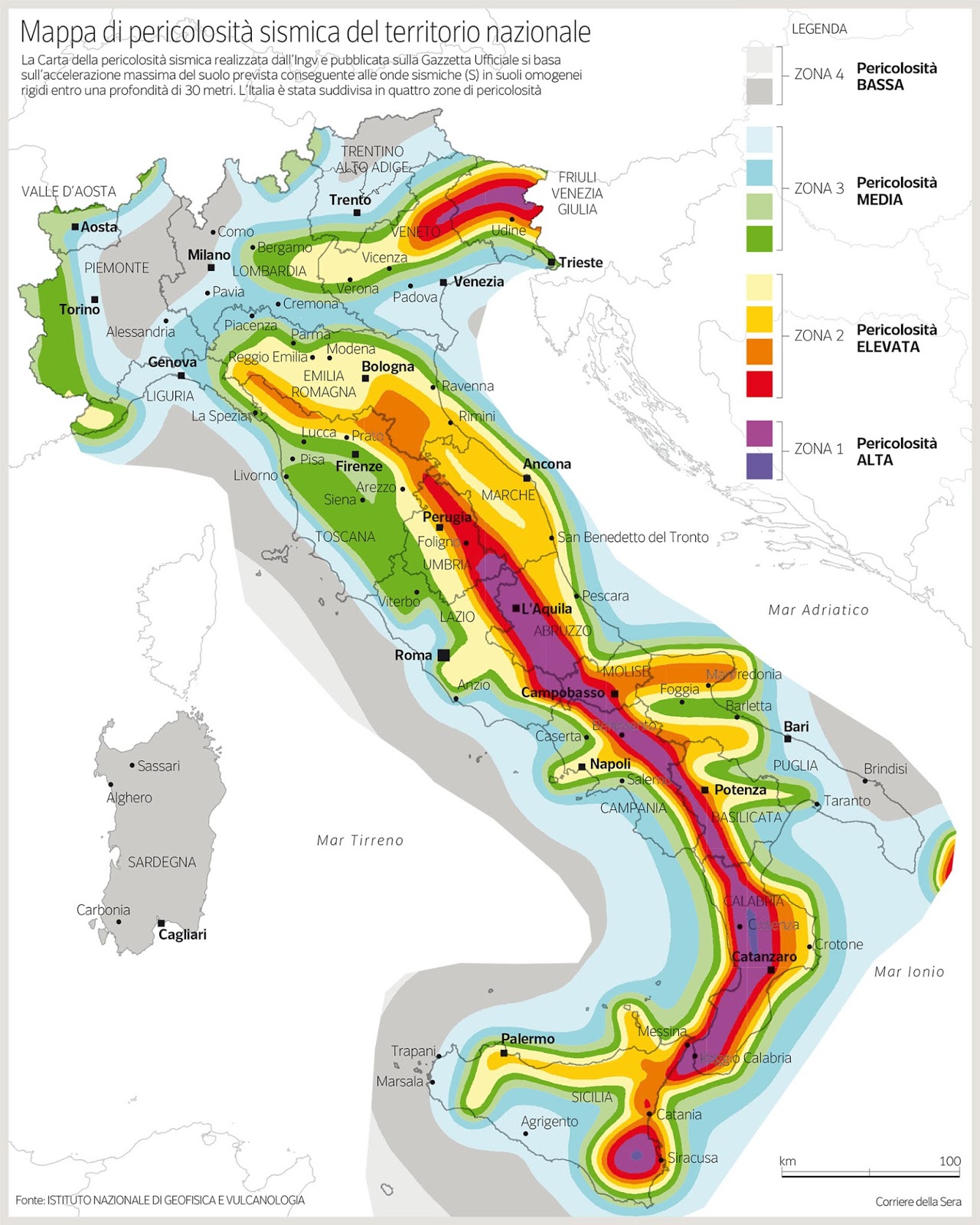 aree sismiche, mappa d'Italia