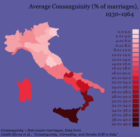 sposarsi tra cugini, mappa dell'Italia