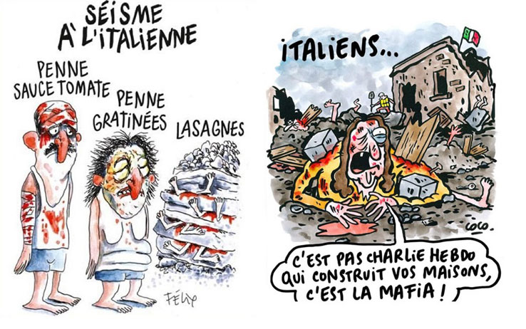 La vignetta di Charlie Hebdo sul terremoto del 24 agosto ad Amatrice