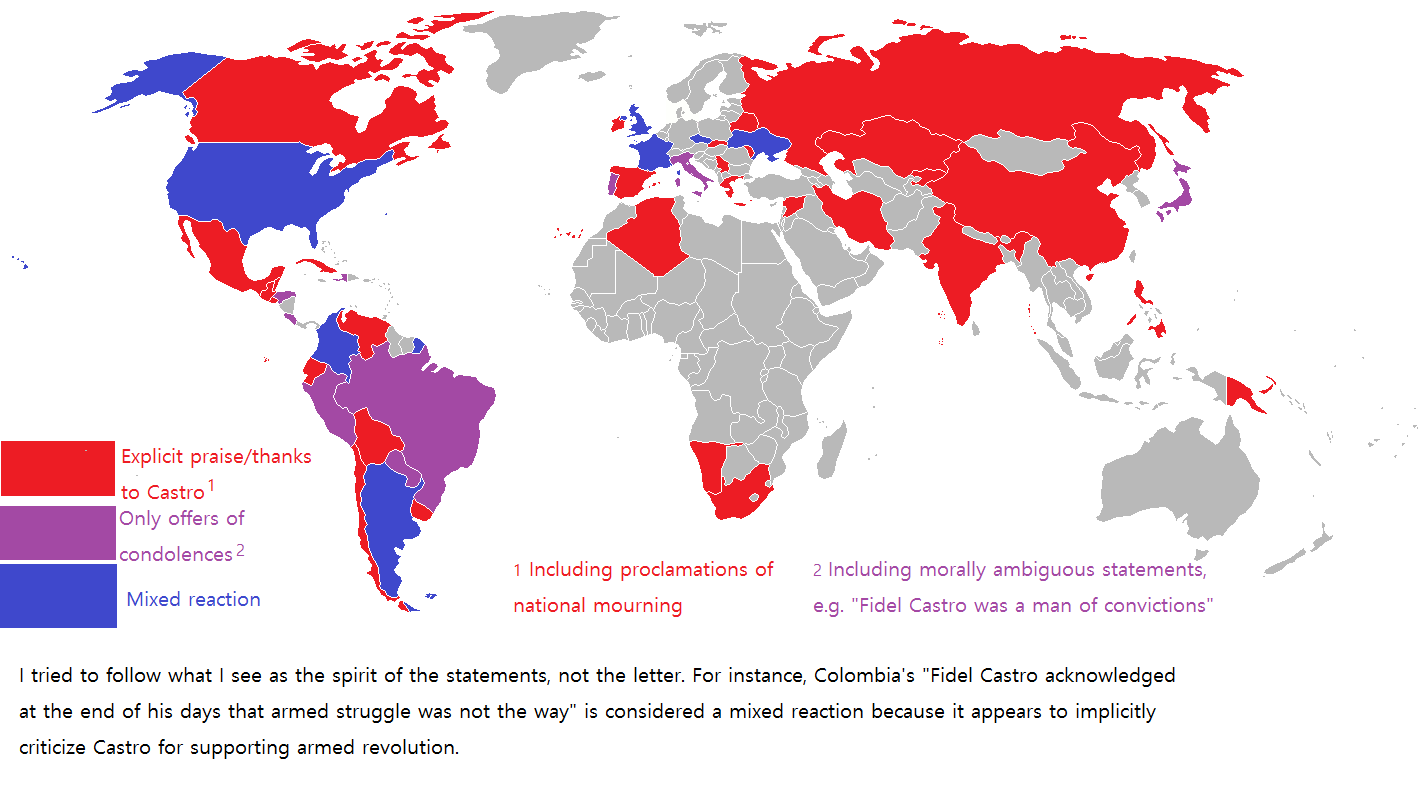 morte di fidel castro, mappa del mondo in tre colori