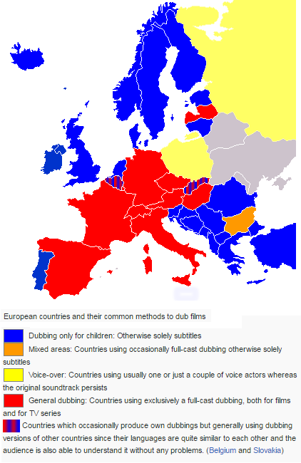 dove si doppiano i film, mappa dell'Europa