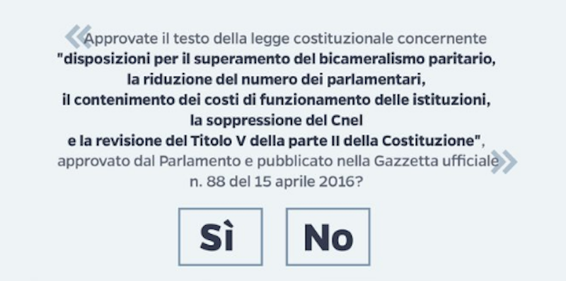 quesito referendum riforma costituzionale