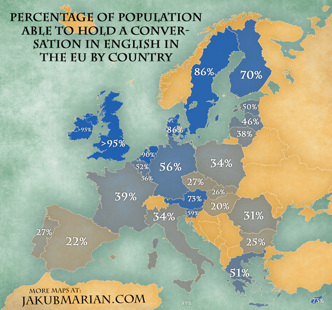 conoscenza dell'inglese, mappa dell'Europa con percentuali