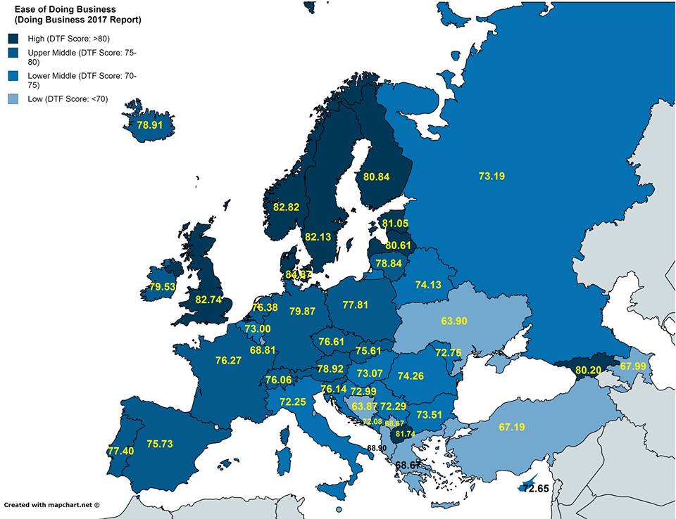fare business, cartina d'Europa in blu