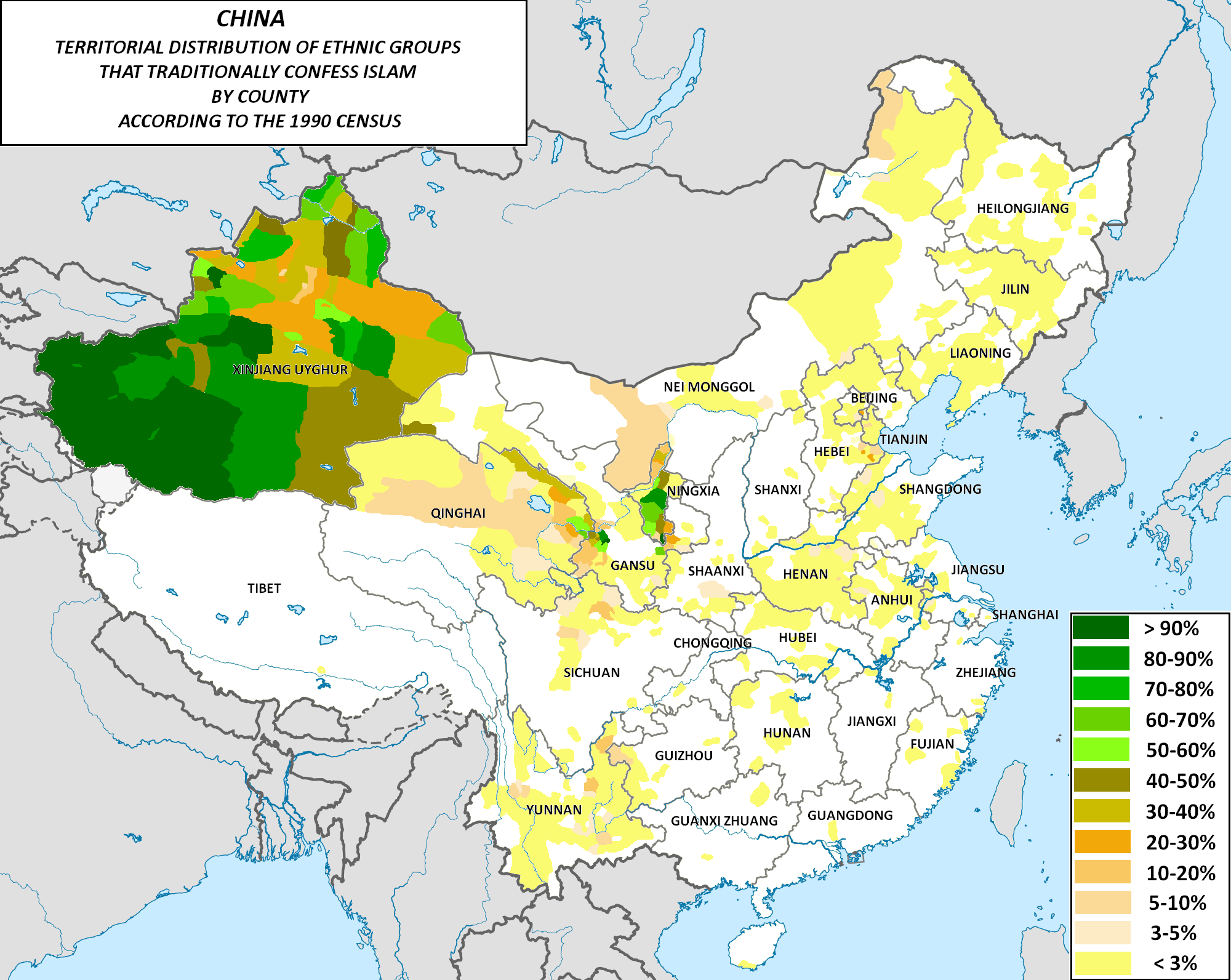 Islam nel mondo, mappa della Cina