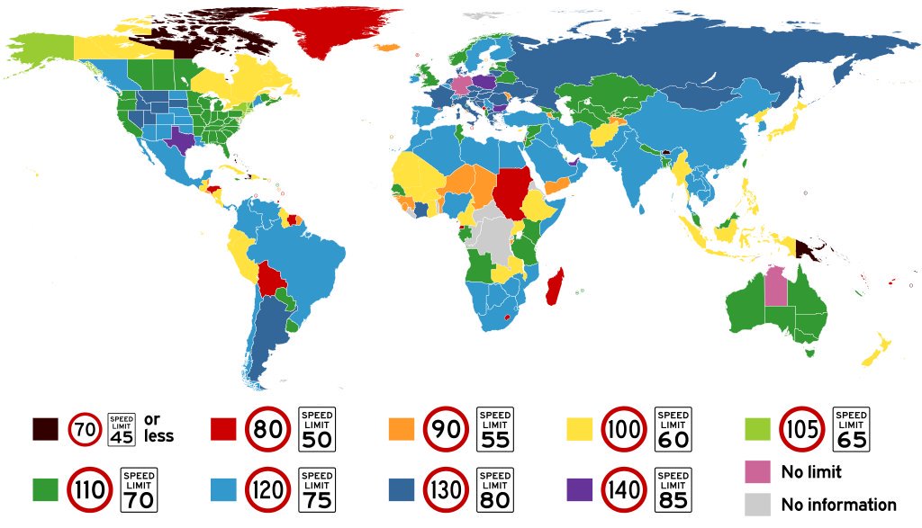 limiti di velocità, mappa del mondo