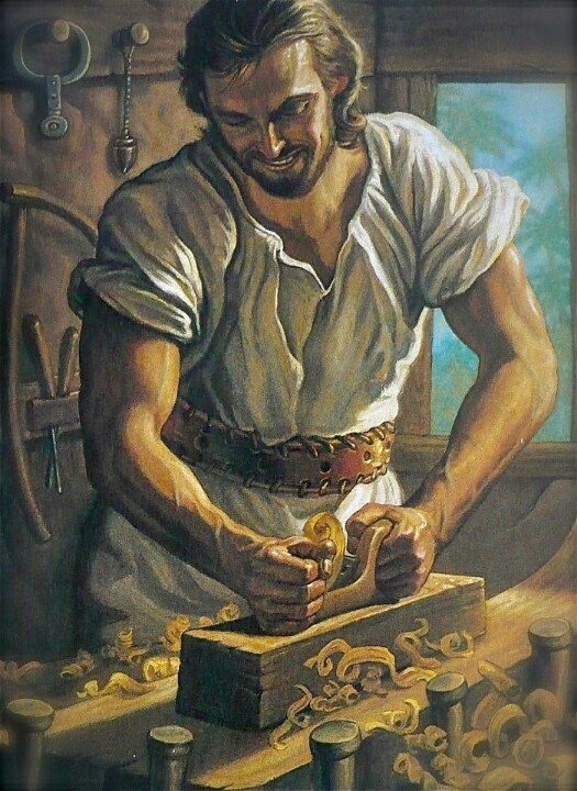 immagine di Gesù falegname operaio che lavora il legno