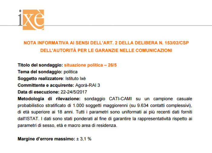 nota metodologica ixè 26 maggio