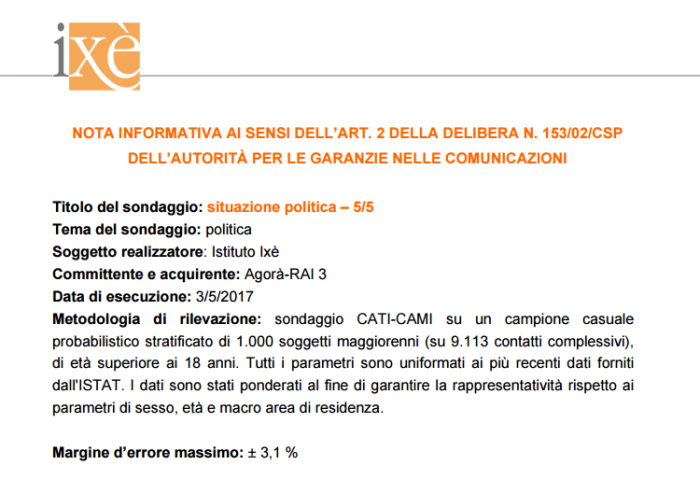 nota metodologica ixè 5 maggio