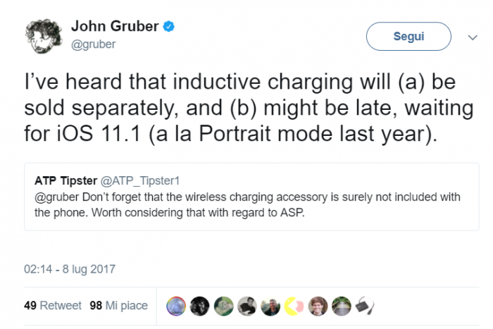 iPhone 8 news Gruber sulla ricarica wireless