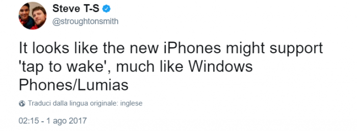 iPhone 8, tweet di Troughton-Smith su tap to wake