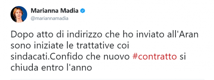 Rinnovo contratto statali, tweet Madia su rinnovo contratti