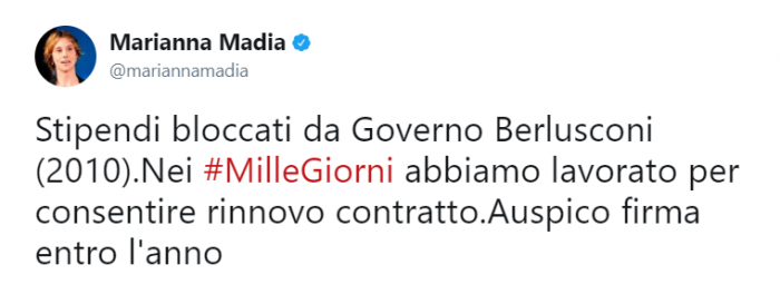 Rinnovo contratto statali, tweet Madia su aumento stipendi