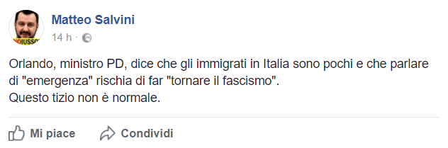 Salvini su Facebook contro il ministro della Giustizia Orlando