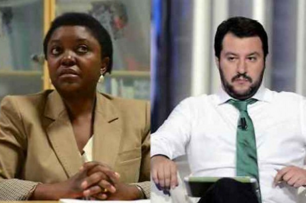 cecile kyenge a sinistra e nella seconda parte della foto matteo salvini a destra