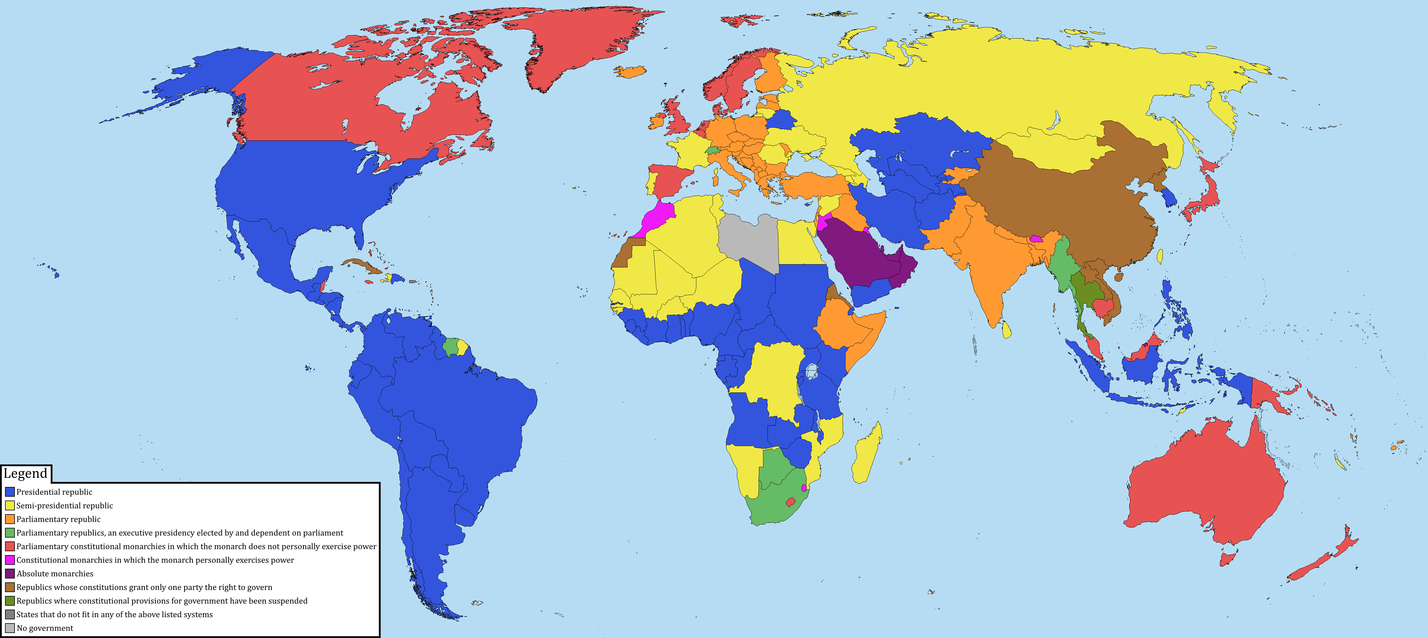 La mappa dei tipi di governo nel mondo, ce nè per tutti Tutti i tipi di colori
