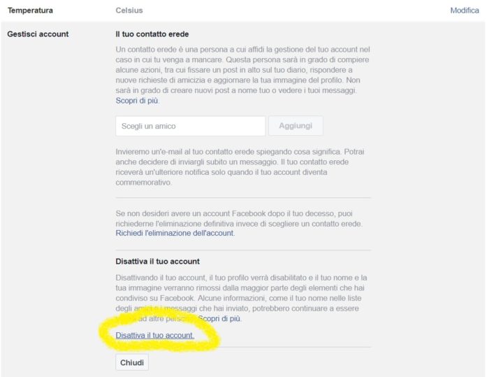 Come cancellare account Facebook: disattivazione 3