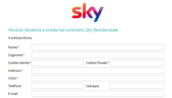 modulo di disdetta sky da