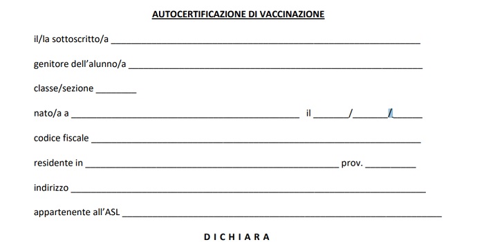 modulo per autocertificazione vaccini