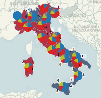 Mappa distribuzione seggi Senato per coalizioni