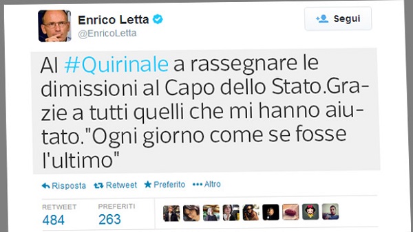 dimissioni, letta al quirinale e grazie via twitter