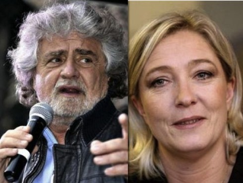 Beppe Grillo e Marie Le-Pen.